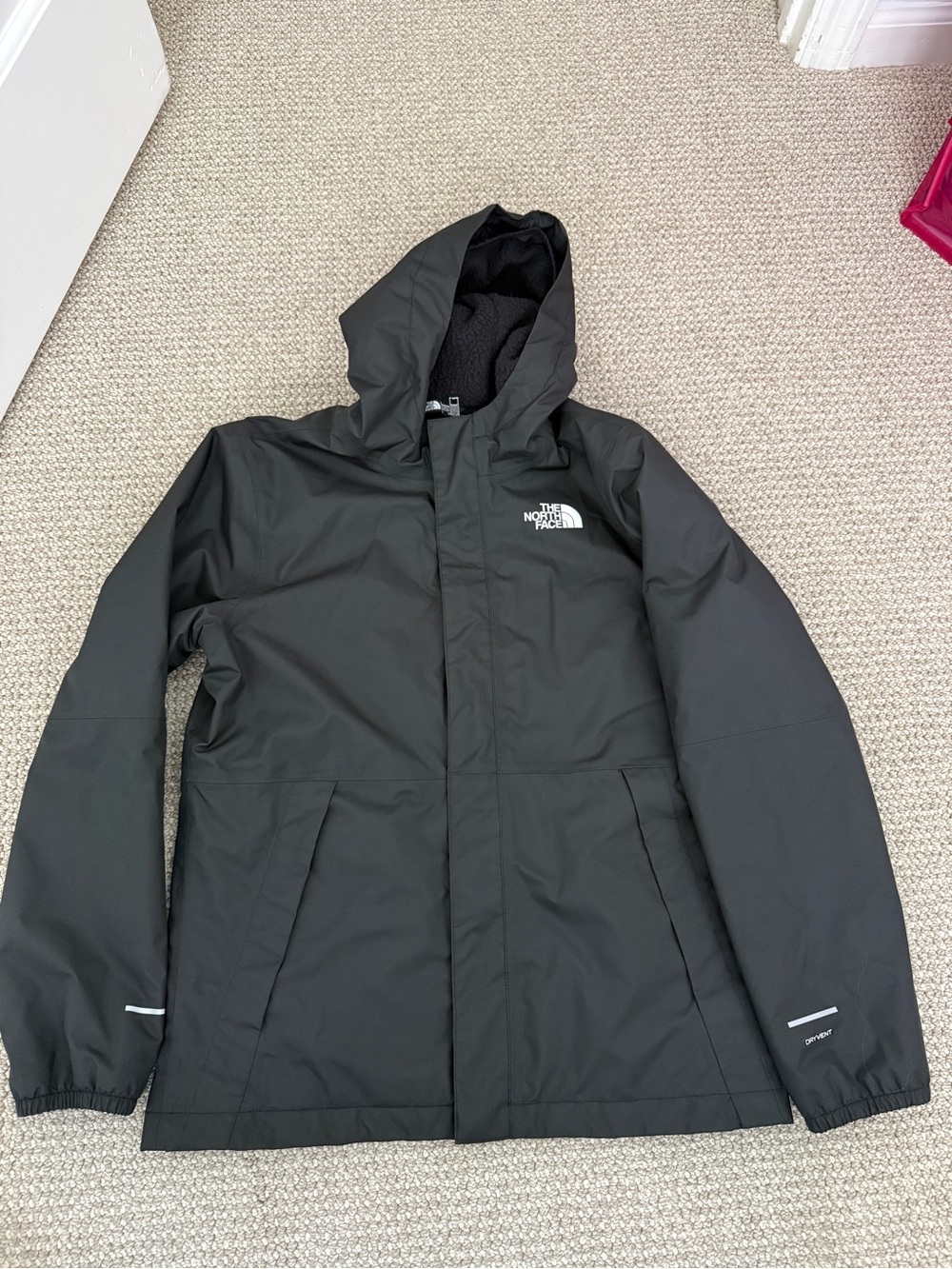 The North Face Teen Boy XL Insulated Fleece-Lined Antora Rain Jacket Black